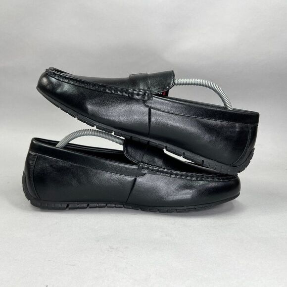 Van Heusen Rail Driving Loafers Men's Size 11 Black Leather Slip On Dress Shoes - Picture 8 of 11